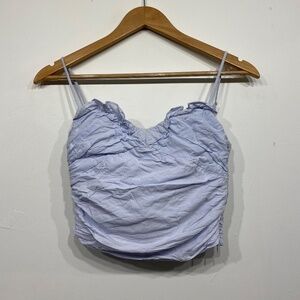 Zara Blue Ruched Smocked Cropped Tank
